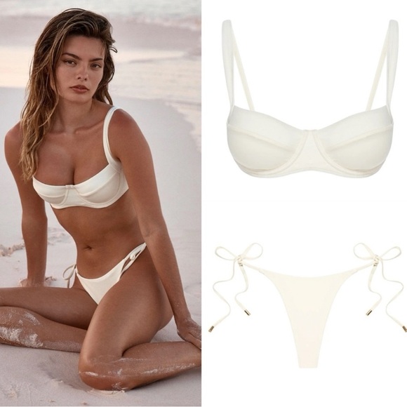 Monday Swimwear Sorrento Top and Palma Bottom in Ivory Crinkle - Picture 1 of 6
